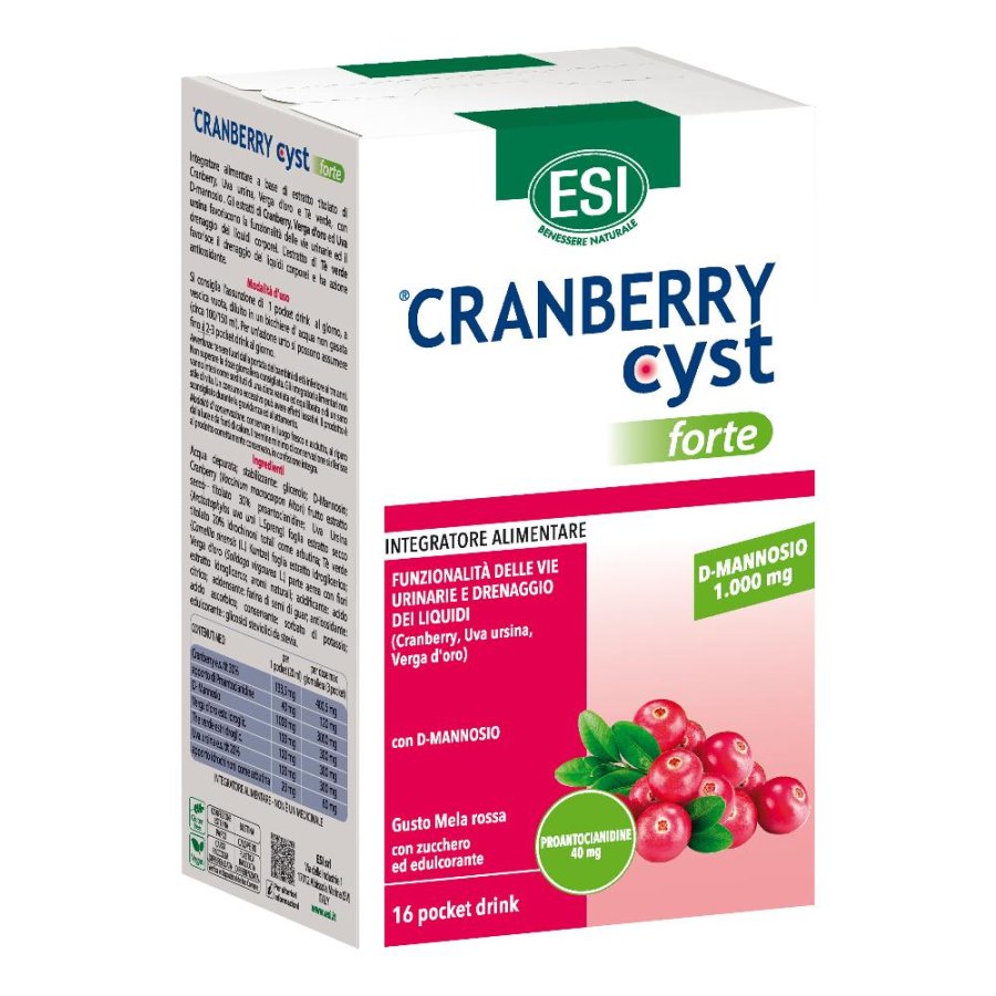 ESI Cranberry Cyst Integratore per il Benessere delle Vie Urinarie al Cranberry 16 Pocket Drink