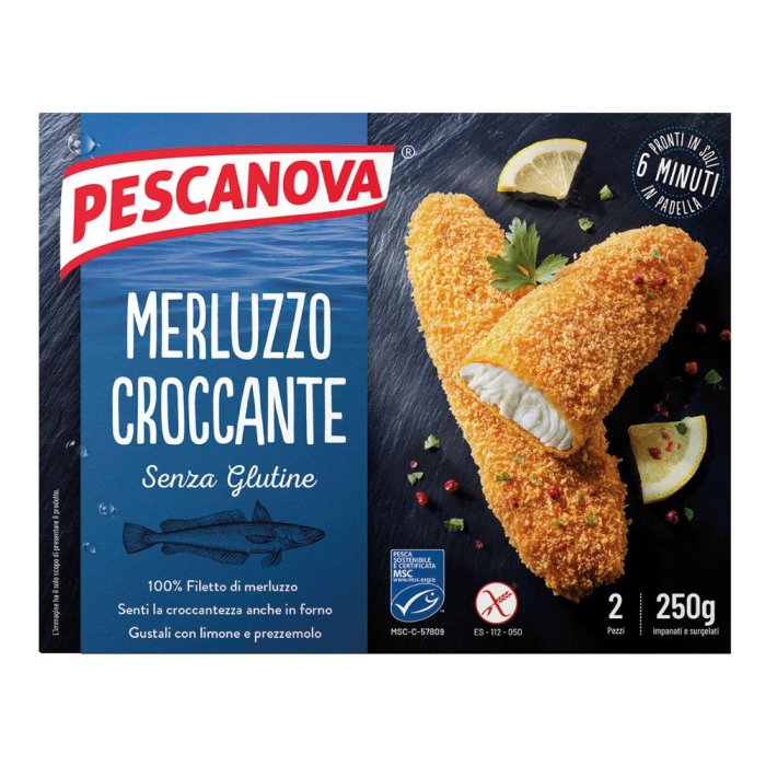 Pescanova merluzzo croccante 250 g - filetti di merluzzo impanati surgelati