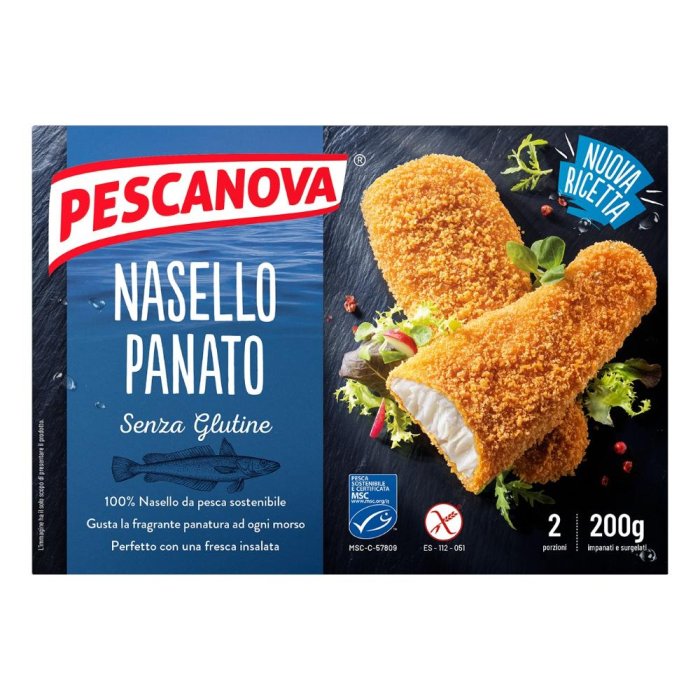 Pescanova nasello panato 200 g - bocconcini di nasello impanati surgelati