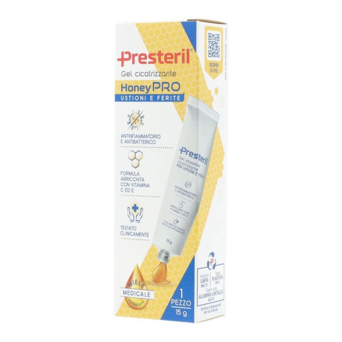 Presteril Honey Gel Cicatrizzante con Miele per Ferite, Ustioni e Cicatrici – Gel Lenitivo e Protettivo per Pelle Irritata