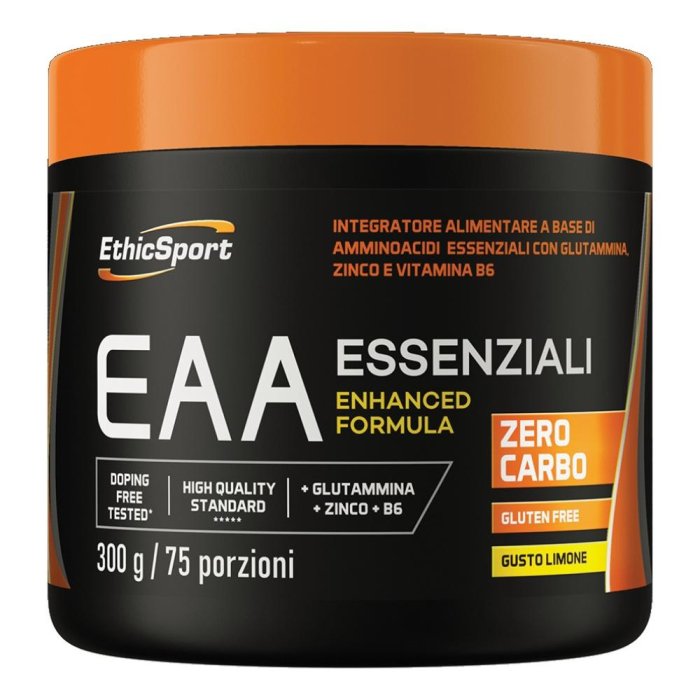 EthicSport EAA Essenziali Integratore di Amminoacidi Essenziali con BCAA, Glutammina, Zinco e Vitamina B6 300 grammi