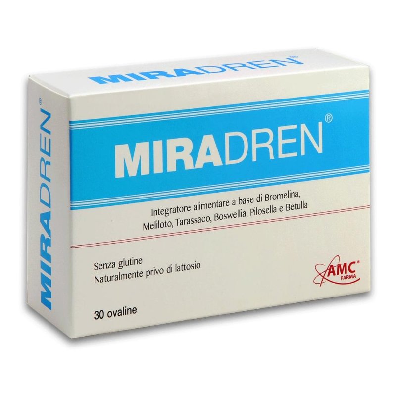 Miradren 30 Ovaline Integratore Drenante per Gambe Pesanti e Microcircolo, 30 Capsule Ovaline