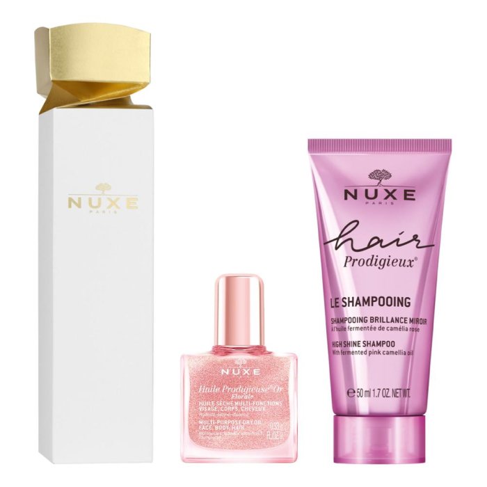 Nuxe Cracker Hair Prodigieux Huile Prodigieuse con shampoo effetto lucentezza 50ml + olio secco florale multi-funzione 10ml