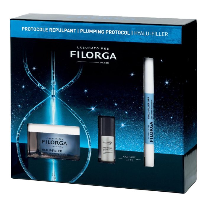 Filorga Cofanetto Protocollo Rimpolpante Hydra-Hyal Crema Gel 50ml + NCEF-Revitalize Serum 5ml + Hyalu-Filler Lips Balsamo Labbra 4ml