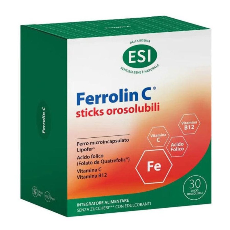 Esi Ferrolin C Integratore Alimentare di Ferro e Vitamina C 30 stick orosolumbili