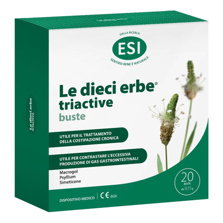 ESI Le Dieci Erbe Triactive integratore per Regolarità intestinale con Macrogol, Psyllium e Simeticone 20 bustine 