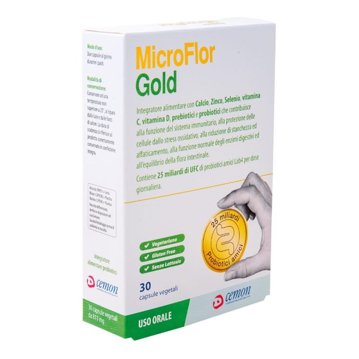 Microflor Gold Probiotico 30 Capsule Integratore Fermenti Lattici Vivi per Equilibrio e Benessere Intestinale