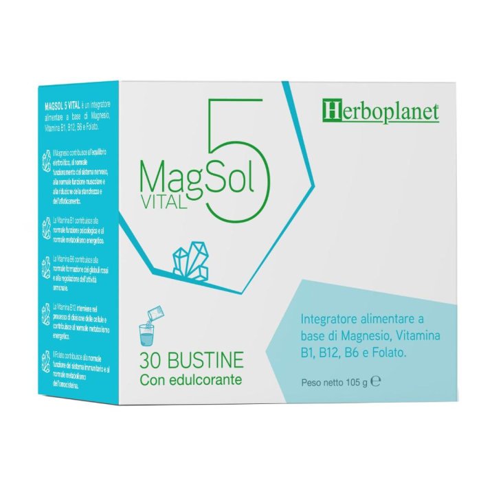 Magsol 5 Vital Integratore di Magnesio e Vitamine per Stanchezza e Affaticamento 30 Buste