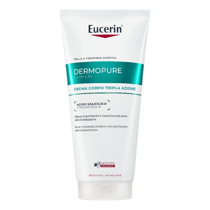 Eucerin Dermopure Clinical - Crema Corpo Tripla Azione per Pelle Grassa a Tendenza Acneica Sensibile 200 ml