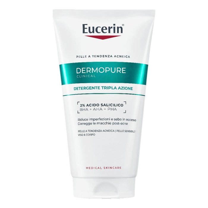 Eucerin Dermopure Clinical - Gel Detergente Tripla Azione per Pelle Grassa a Tendenza Acneica Sensibile 150 ml