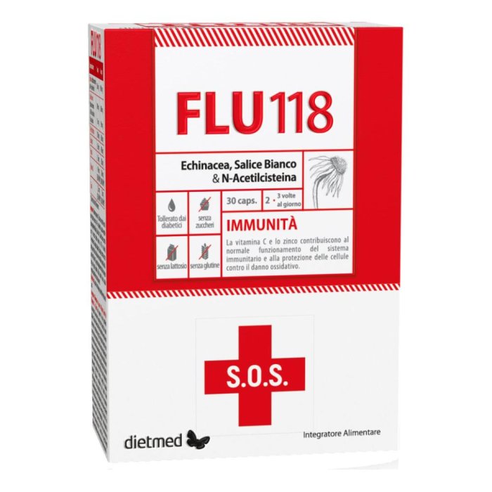 Flu118 30 capsule - integratore con vitamina C, zinco e sambuco per difese immunitarie