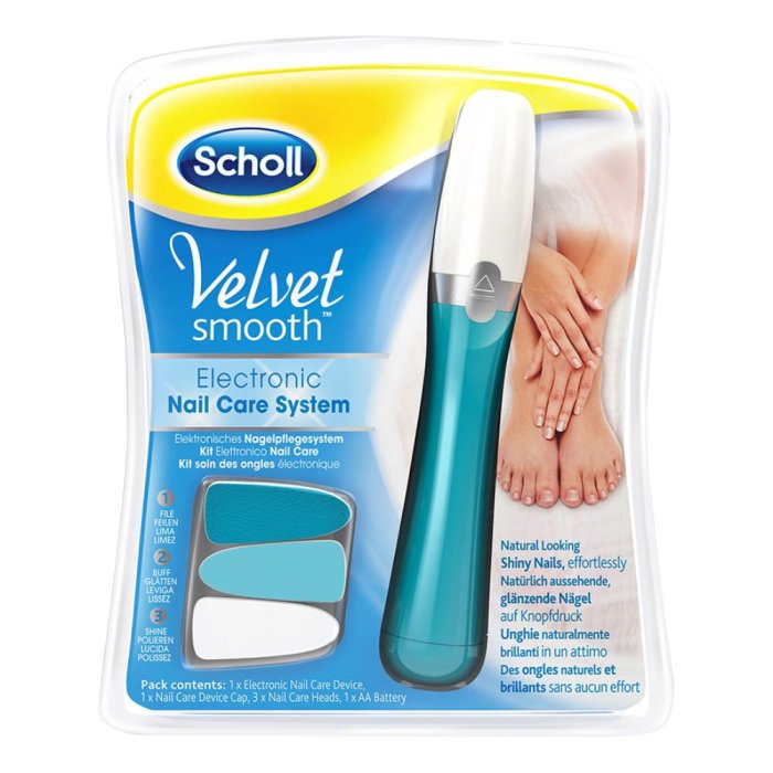 Scholl Velvet Smooth Kit Elettrico Cura Unghie Mani e Piedi con Lima Lucidante e Accessori