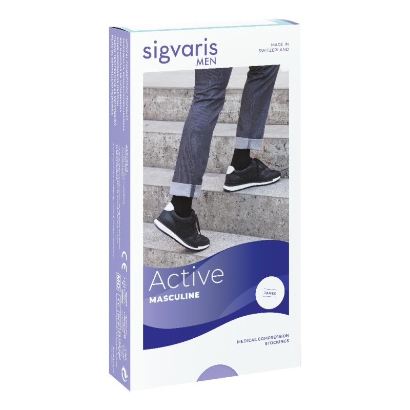 Calza elastica a compressione Sigvaris gambaletto classe 2 piede chiuso colore ciano taglia media grande per uso medico radiologie