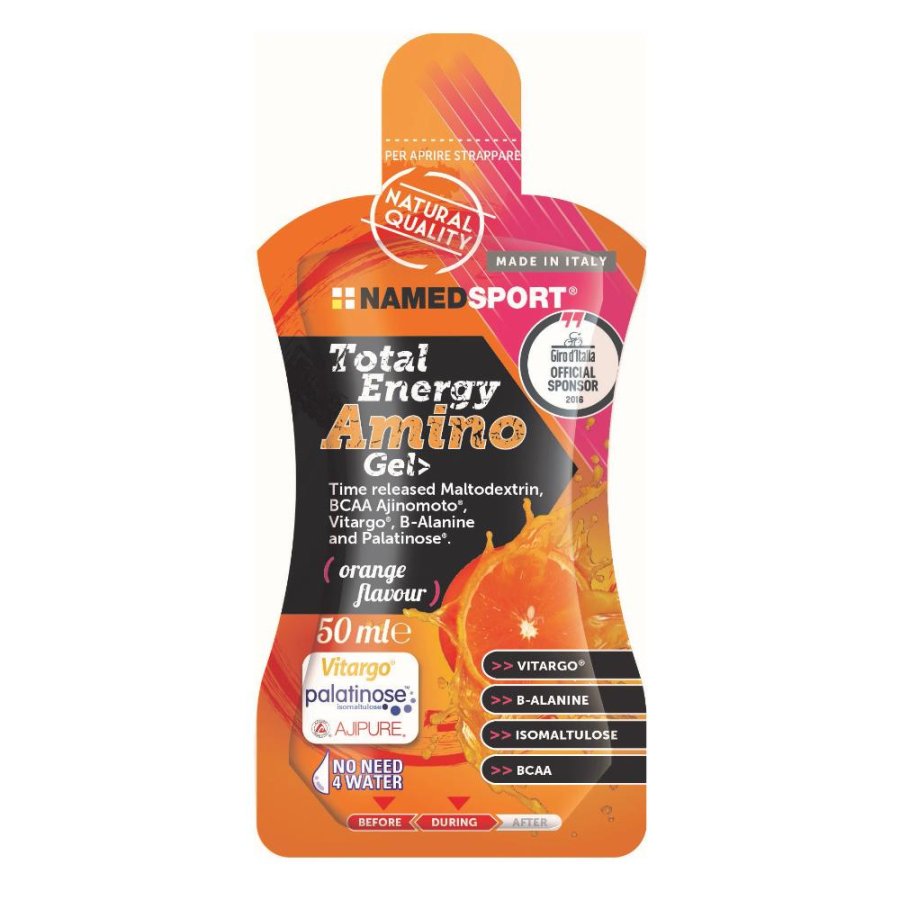 NamedSport Total Energy Amino Gel Integratore Energetico in Gel con Aminoacidi per Sport e Resistenza Gusto Arancia 50 ml