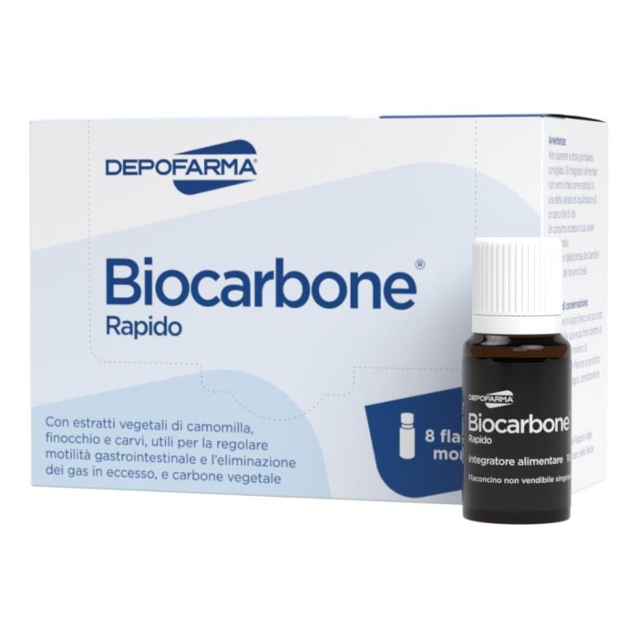 Biocarbone Rapido Depofarma 8 Flaconcini Orali Integratore per Gonfiore Addominale e Benessere Intestinale