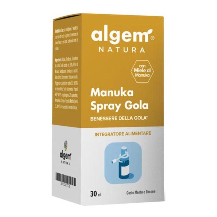 Algem Manuka Spray Orale per Gola 30 Millilitri con Miele di Manuka Lenitivo e Protettivo