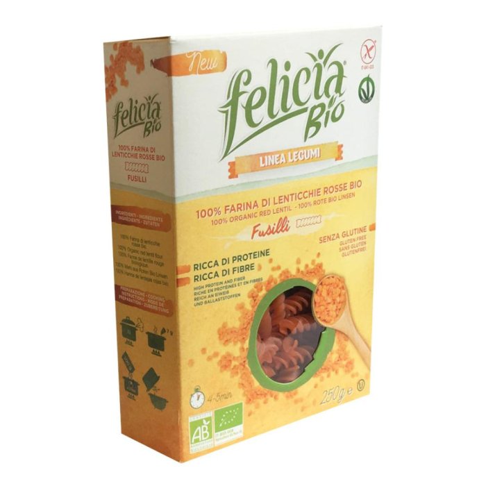 Felicia Bio fusilli di lenticchie pasta di lenticchie rosse biologica senza glutine