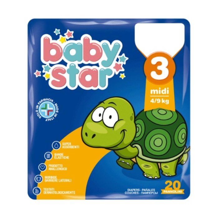 Pannolino Per Bambino Farvima Babystar Midi 4/9kg 20 Pezzi Taglia 3