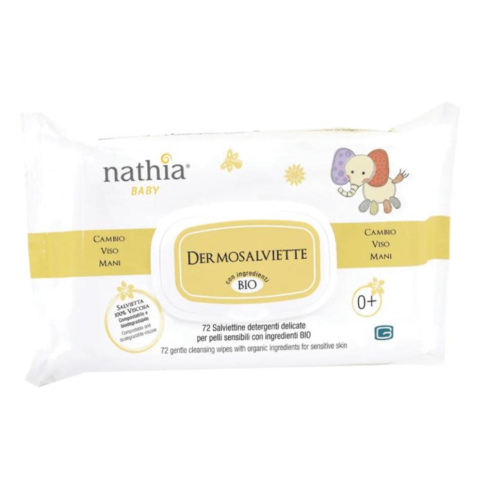 Nathia Dermosalviette Water 72 Pezzi Salviettine Detergenti Delicate per Neonati e Pelli Sensibili Senza Alcool