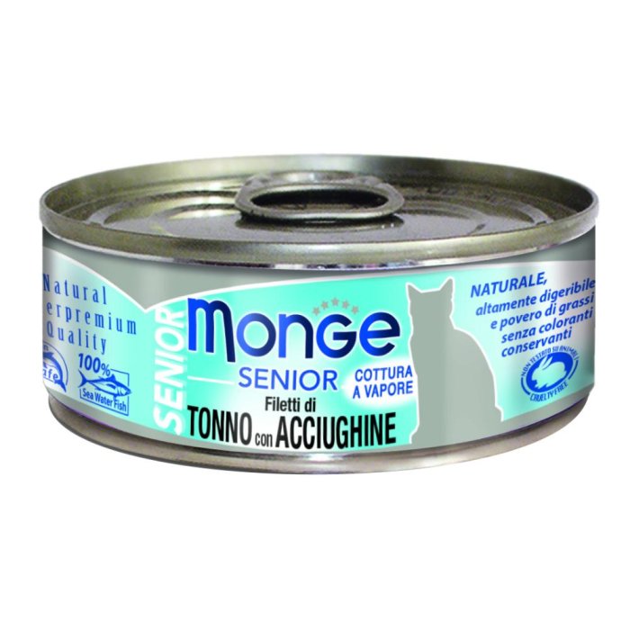 Monge Cat Senior tonno e acciughe - alimento umido completo per gatti anziani