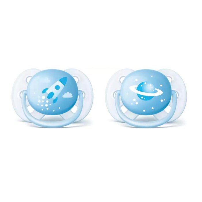 Philips Avent Succhietto Ultra Soft 0-6 Mesi in Silicone Ortodontico, Extra Morbido sulla Pelle, Confezione da 2