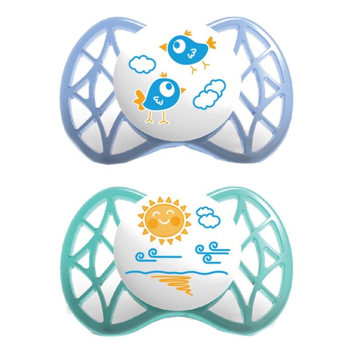 Nuvita Succhietto AIR 55 con Tettarella Simmetrica 0-6m+ colore Blu e Tiffany 2 succhietti
