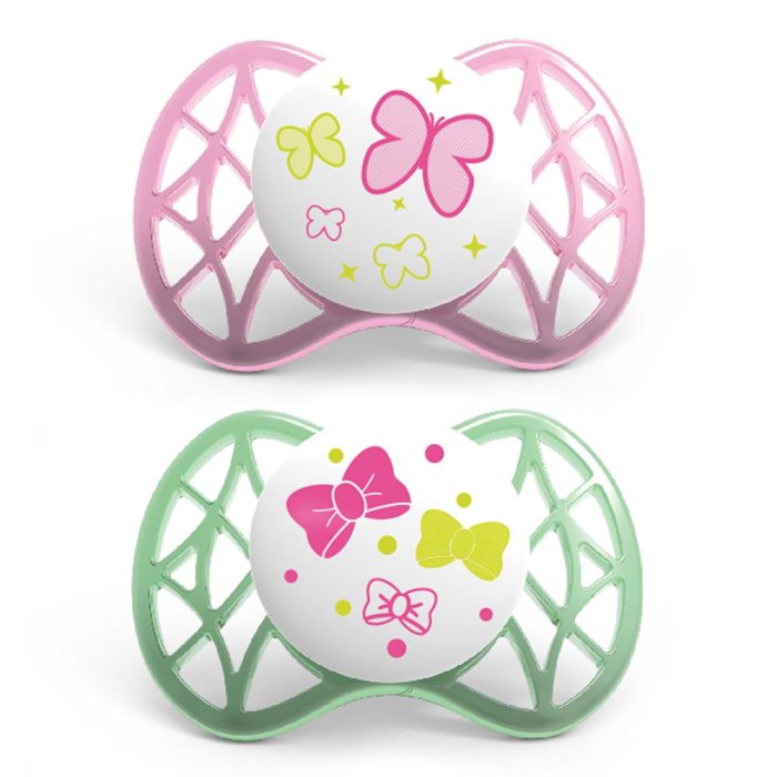 Nuvita Succhietto AIR 55 con Tettarella Simmetrica 0-6m+ colore Rosa e Verde 2 succhietti