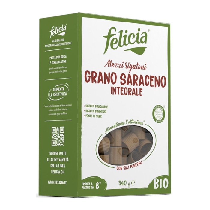 Felicia Mezzi Rigatoni Grano Saraceno Integrale Bio - Pasta Senza Glutine 340 grammi 