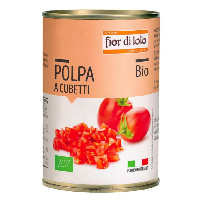 Polpa di pomodoro bio a cubetti 400 grammi – pomodori italiani biologici per sughi e salse