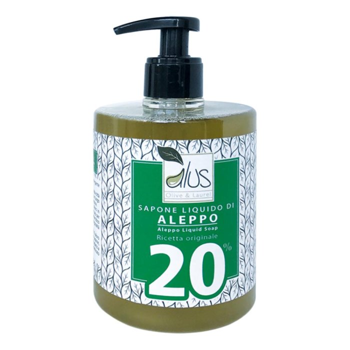 Sapone di Aleppo liquido 20% 500 ml - detergente naturale con olio di alloro per viso mani e corpo