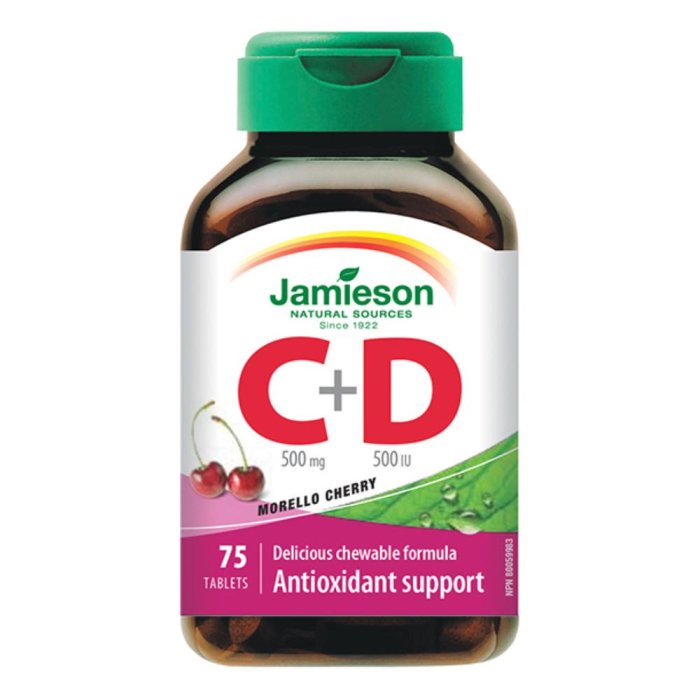 Jamieson Vitamina C 500 + D Integratore 75 compresse masticabili