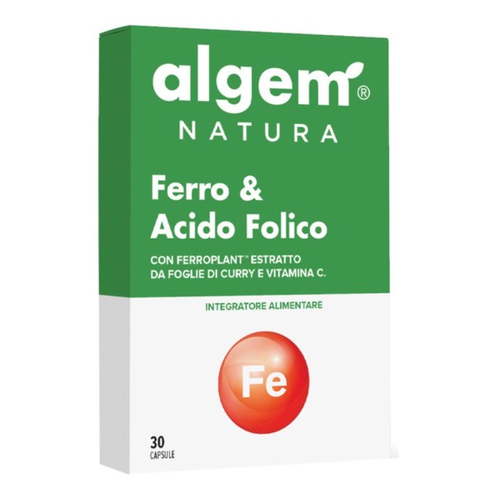 Algem Ferro e Acido Folico Integratore 30 Capsule | Supporto Emoglobina e Riduzione Stanchezza