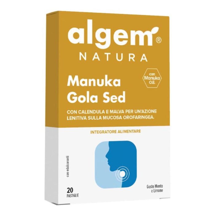 Algem Natura Manuka Gola Sed Pastiglie per la Gola 20 Pastiglie Lenitive al Miele di Manuka