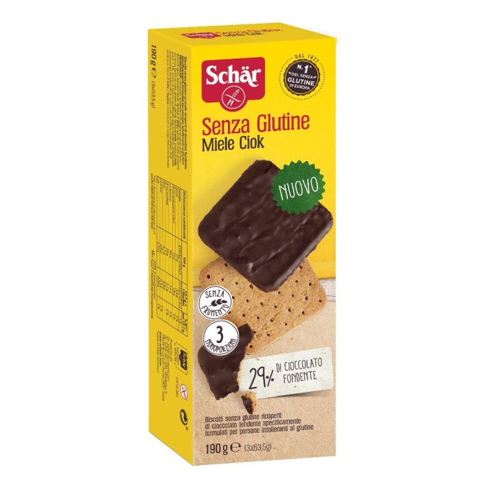 Schar Miele Ciok Biscotti Senza Glutine al Miele Ricoperti di Cioccolato, 190g