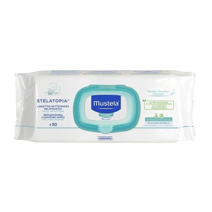 Mustela Trattamenti Delicati per Mamme e Bambini Stelatopia 50 Salviette Detergenti Viso e Corpo