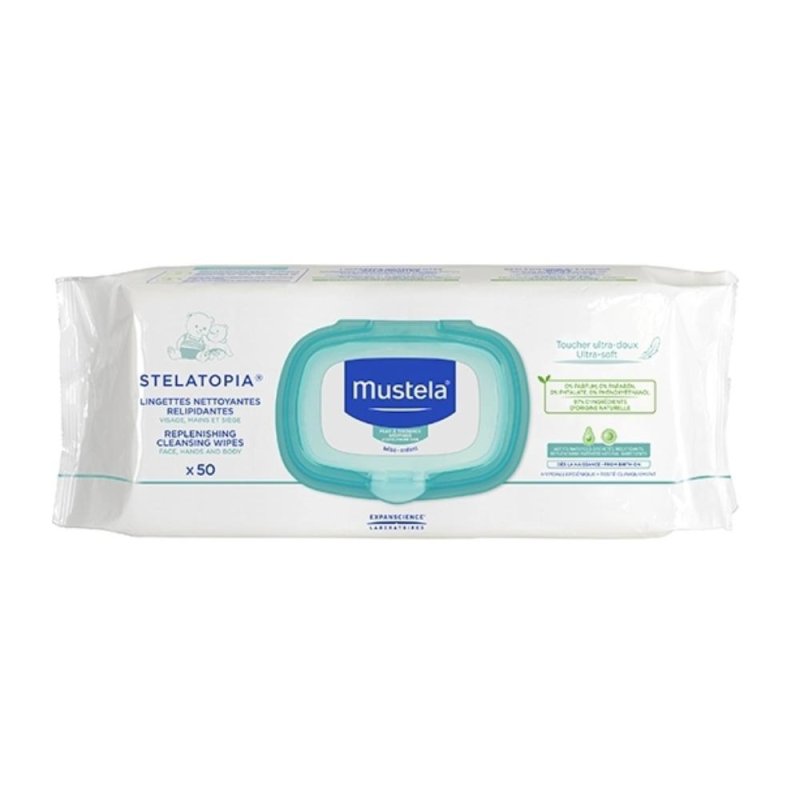 Mustela Trattamenti Delicati per Mamme e Bambini Stelatopia 50 Salviette Detergenti Viso e Corpo