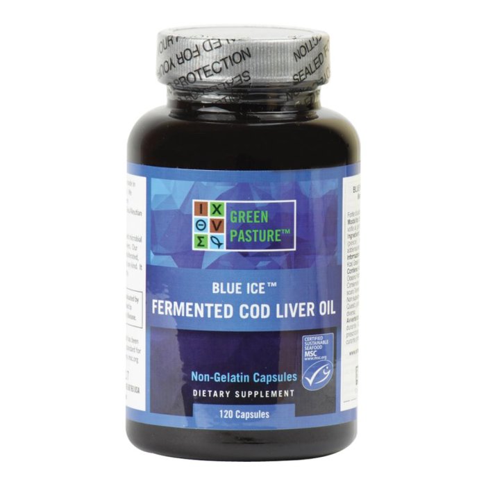 Blue Ice olio di fegato di merluzzo 120 capsule - integratore di omega 3 vitamine A e D