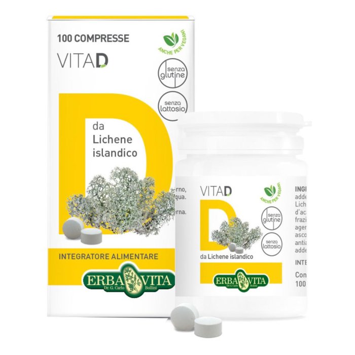 Erba Vita Integratori alimentari a Base Vegetale Vita D Vitamina D3 100 Compresse Orosolubili