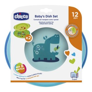 Chicco piatto fondo + piano 12m+ azzurro/verde set piatti per bambini dai 12 mesi