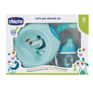 Chicco All You Need Set Pappa 12M+ Colore Azzurro 1 Cup + 2 Piatti + 2 Posate