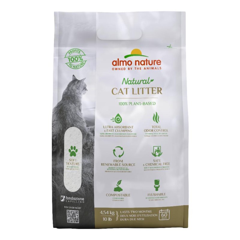 Almo Nature Cat Litter Lettiera Vegetale per Gatti 4,54 kg Ultra Assorbente Anti Odore