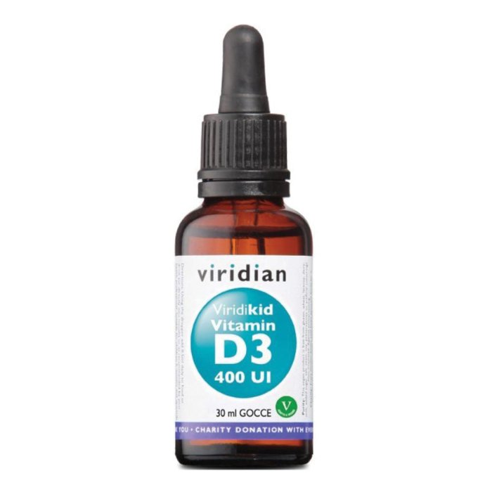 Viridian Vitamin D3 400 UI Gocce 30 ml Integratore Vitamina D per Sistema Immunitario e Salute di Ossa e Denti