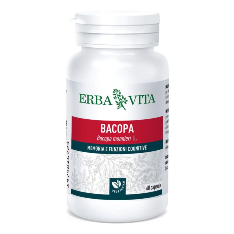 Bacopa Monnieri Integratore 60 cps in Capsule Naturali per Memoria, Concentrazione e Funzioni Cognitive
