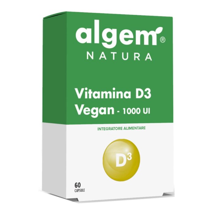 Algem Vitamina D3 1000 Unità Internazionali 60 Capsule Integratore per Sistema Immunitario e Salute di Ossa e Denti