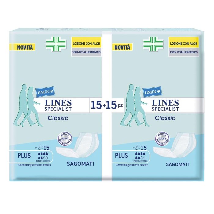 Lines Classic sagomato Plus 30 pezzi assorbenti per incontinenza ad alta assorbenza