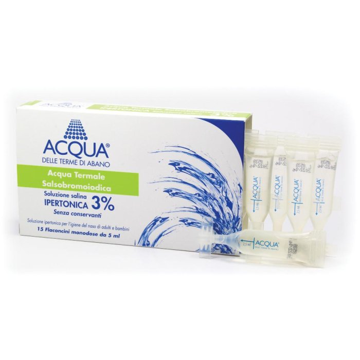 Acqua Terme Abano Soluzione Ipertonica 3% 15 Flaconcini – Acqua Termale di Abano Terme per Aerosol e Inalazioni Nasali