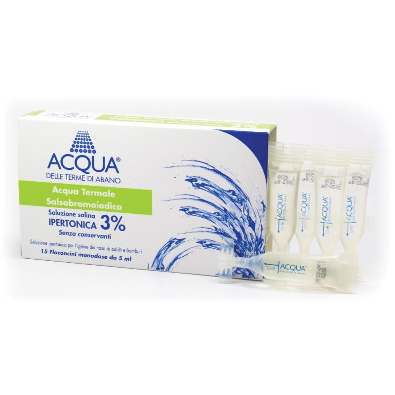 Acqua Terme Abano Soluzione Ipertonica 3% 15 Flaconcini – Acqua Termale di Abano Terme per Aerosol e Inalazioni Nasali