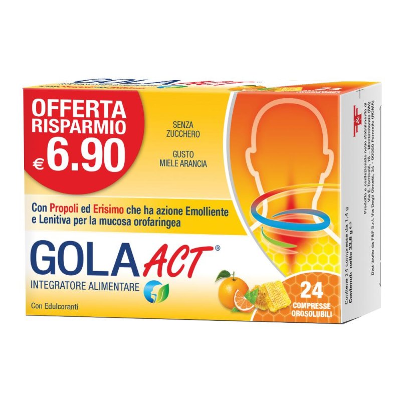 Linea Act Gola Act Integratore Alimentare Gusto Miele E Arancia 24 Compresse