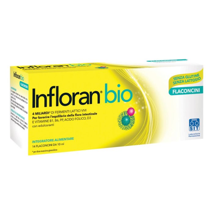 Infloran Bio - Integratore Alimentare con Fermenti Lattici Vivi e Vitamine - 14 Flaconcini da 10 ml