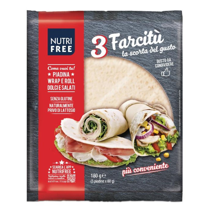 Nutrifree Alimenti senza Glutine Sostituiti del Pane Farcitu 3 piadine da 60 g